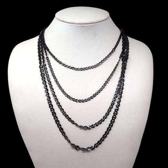 KENNETH COLE Layered Necklace 4 Strand Gunmetal Silver Tone Adjusts 16 - 19 Inch - Picture 1 of 7